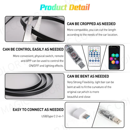 RGB LED Ambient Light USB for Tesla Model 3/Y/S/X