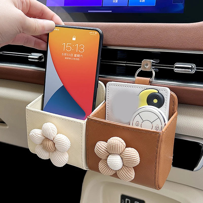 Cute Car Air Vent Storage Bag – Trash Box, Phone Holder & Organizer