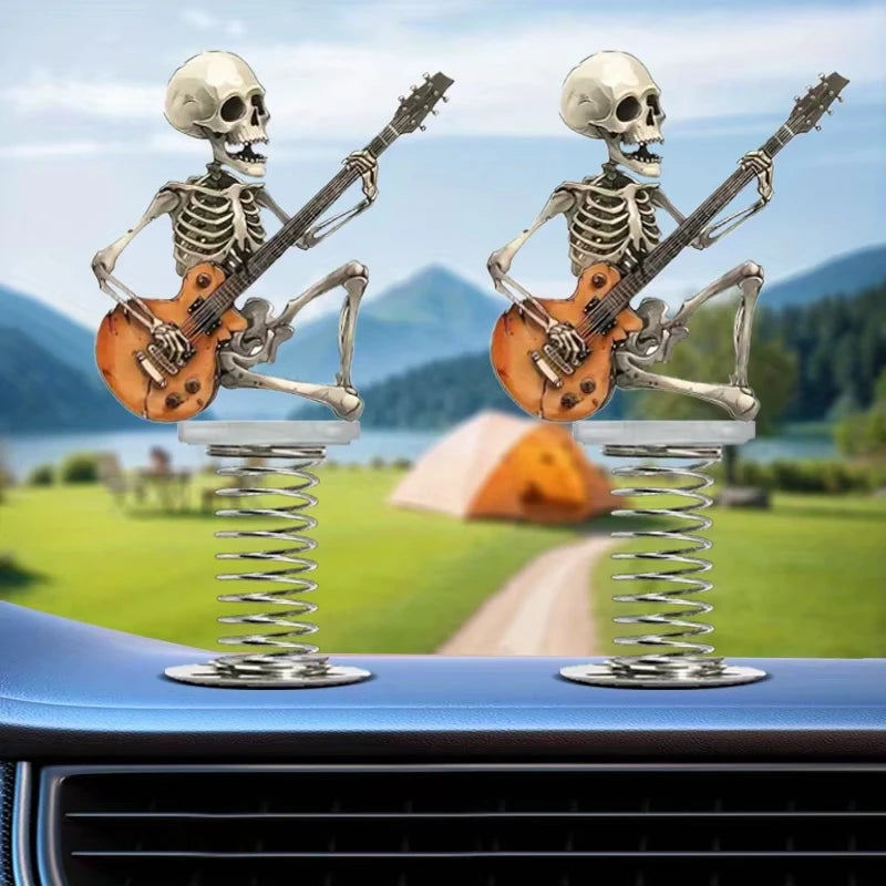 Rock Skull Guitar Car Ornament – Spring Swing Decor, 2D Unique 2pcs – Car Accessories | MotorWorld Marketplace