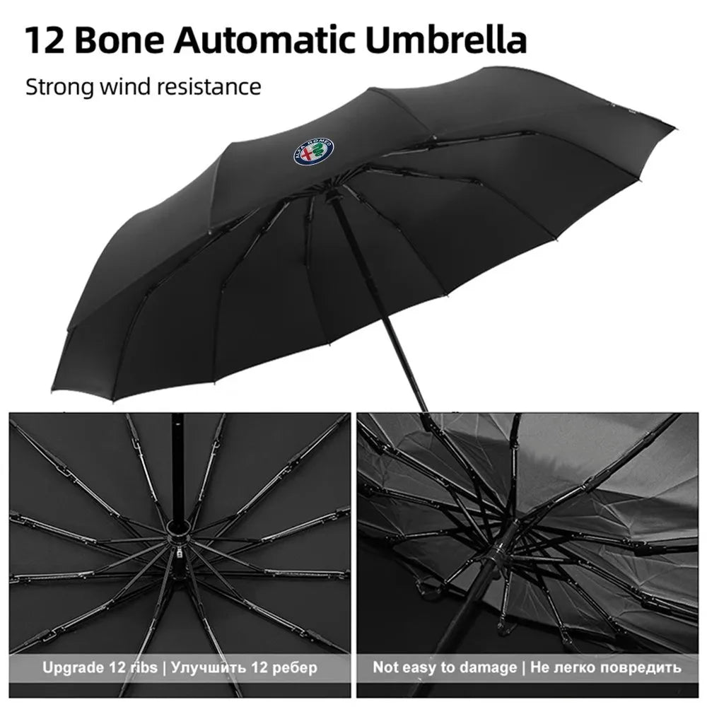 12-Bone Auto Umbrella Windproof for Alfa Romeo Giulia Stelvio