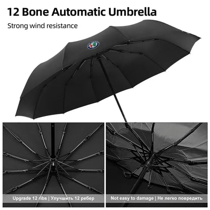 12-Bone Auto Umbrella Windproof for Alfa Romeo Giulia Stelvio