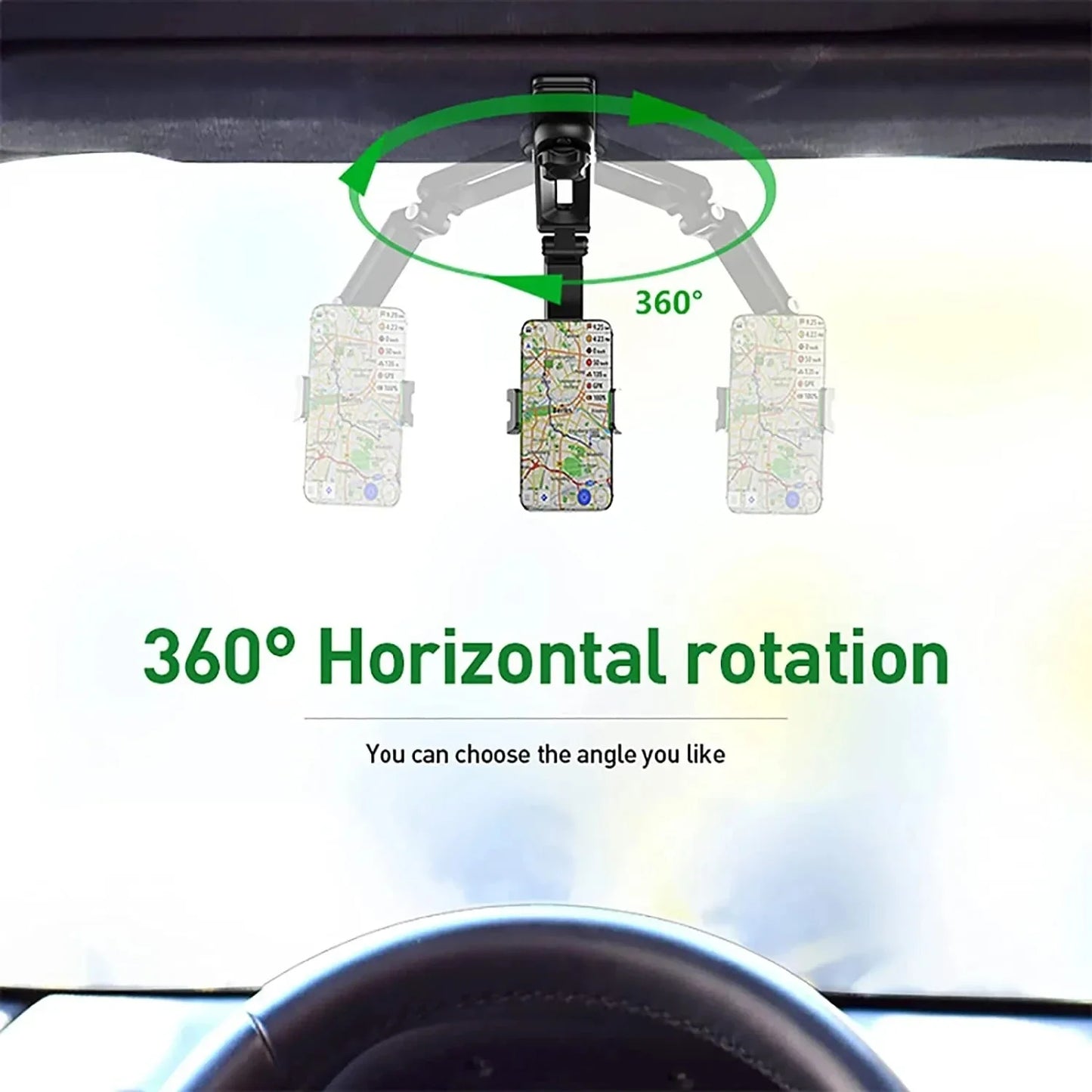 Support de téléphone universel 360° pour pare-soleil de voiture, pour iPhone/Android
