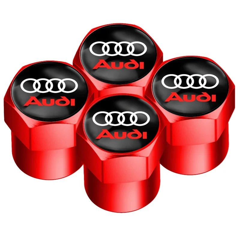 Audi Tire Wheel Valve Caps Cover + Suede Car Key Chain Ring Keychain