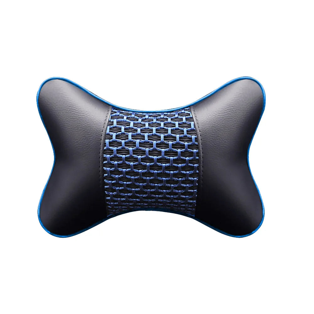 Premium Cowhide Car Neck Pillow – Universal, Soft, Breathable 1901 black blue – Car Accessories | MotorWorld Marketplace