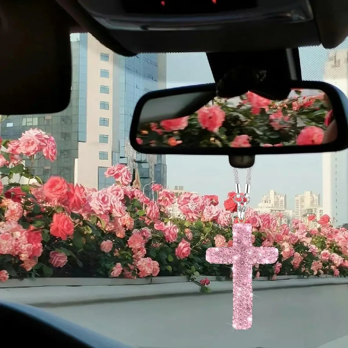 Crystal Diamond Cross Mirror Hanger – Universal Auto Decor