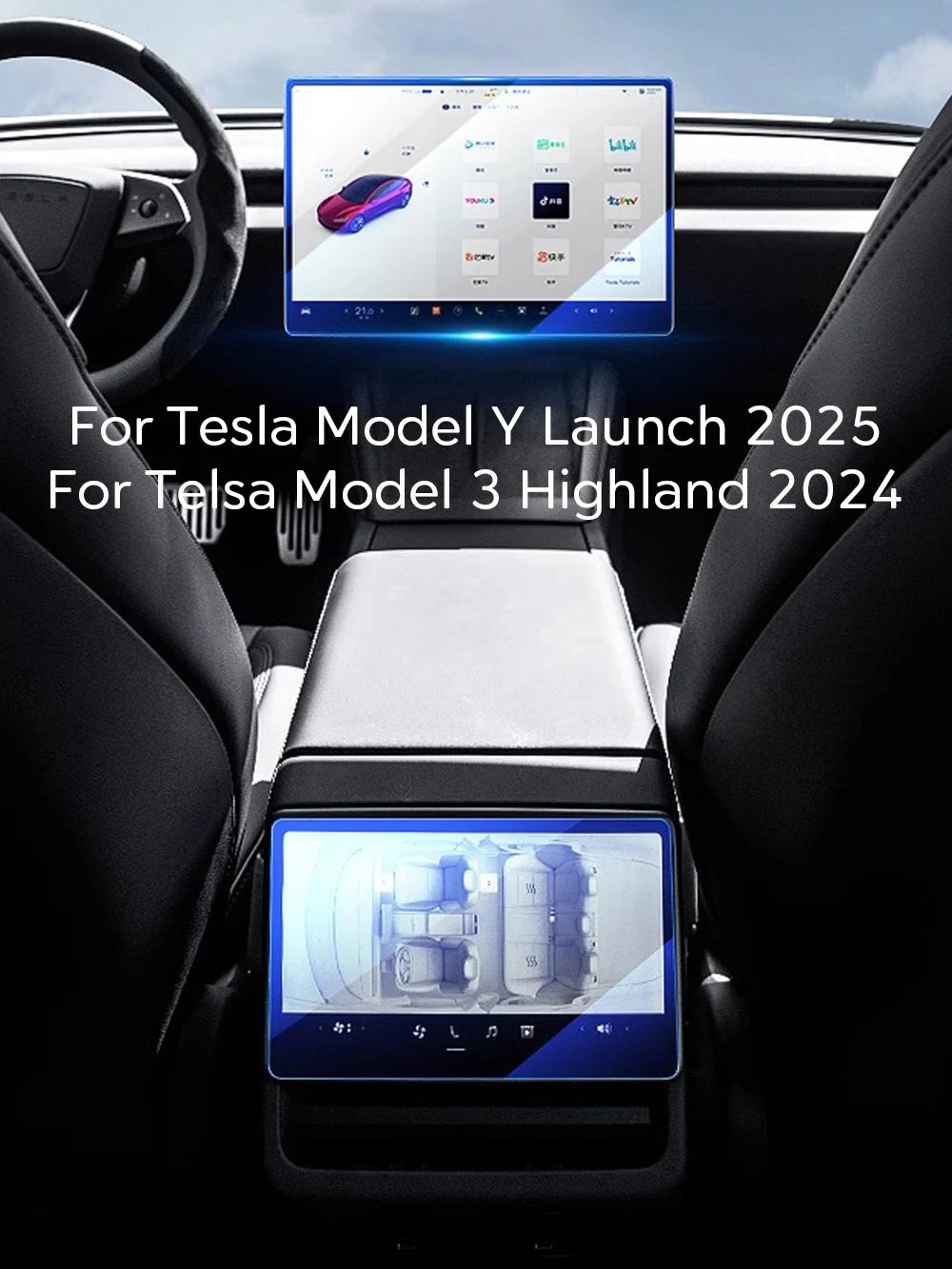 Tesla Model Y 2025 & Model 3 2024 Tempered Glass Protectors