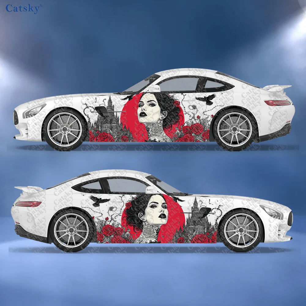 2pcs Gothic Rose Woman Car Stickers – Durable, Easy Apply D – Car Accessories | MotorWorld Marketplace