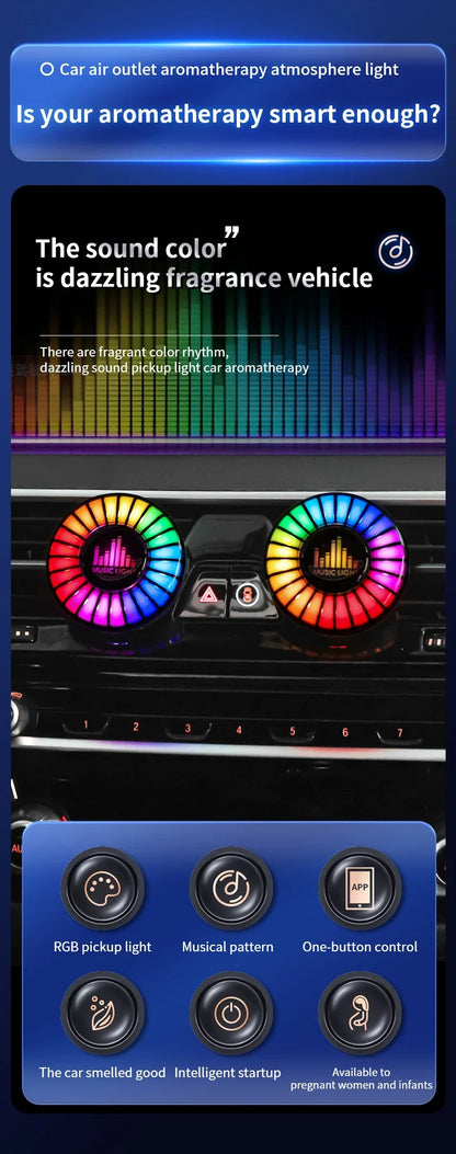 Éclairage musical RVB et purificateur d'air pour voiture - Ambiance sonore contrôlée