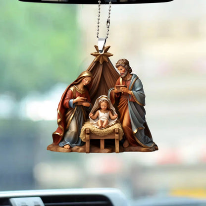 Pendentif de rétroviseur de voiture avec prière de la famille Jésus