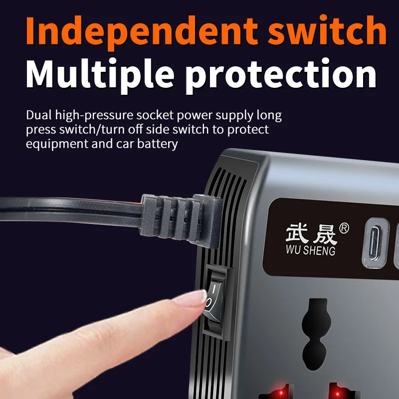 220V Car Inverter, Dual PD, 4USB, Intl Socket, 12V/24V – Car Accessories | MotorWorld Marketplace
