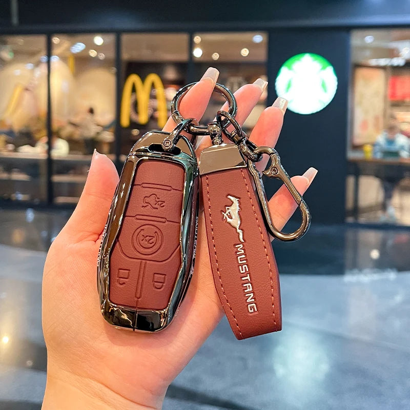 Premium Zinc Alloy Leather Key Case for Ford Mustang 2015-2020