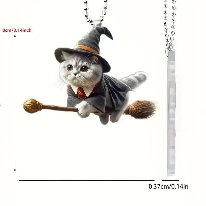 2D Halloween Cat Broom Pendant – Rearview Mirror Decor A – Car Accessories | MotorWorld Marketplace