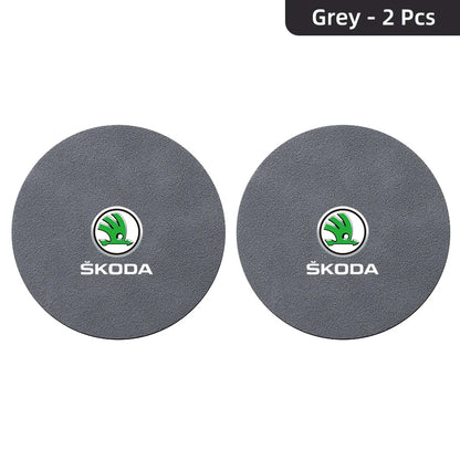 2Pcs Suede Anti-Slip Cup Coasters for Skoda Models