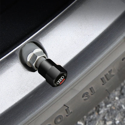 Audi Tire Wheel Valve Caps Cover + Suede Car Key Chain Ring Keychain