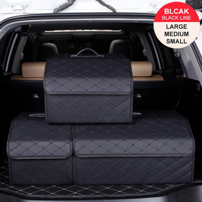 Boîte de rangement pour coffre de voiture en cuir de qualité supérieure, grande capacité
