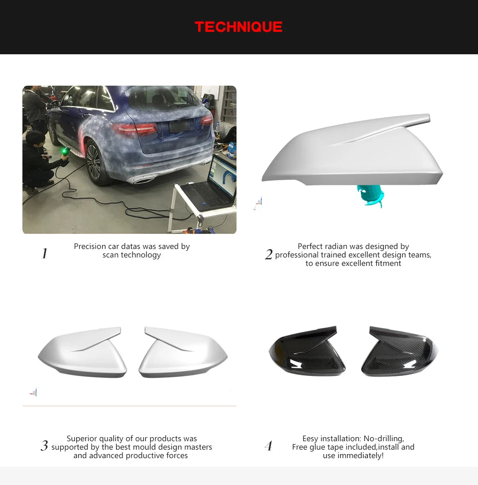 Dry Carbon Mirror Caps for Lamborghini Urus or Audi Q8/SQ8/RSQ8 2020-23