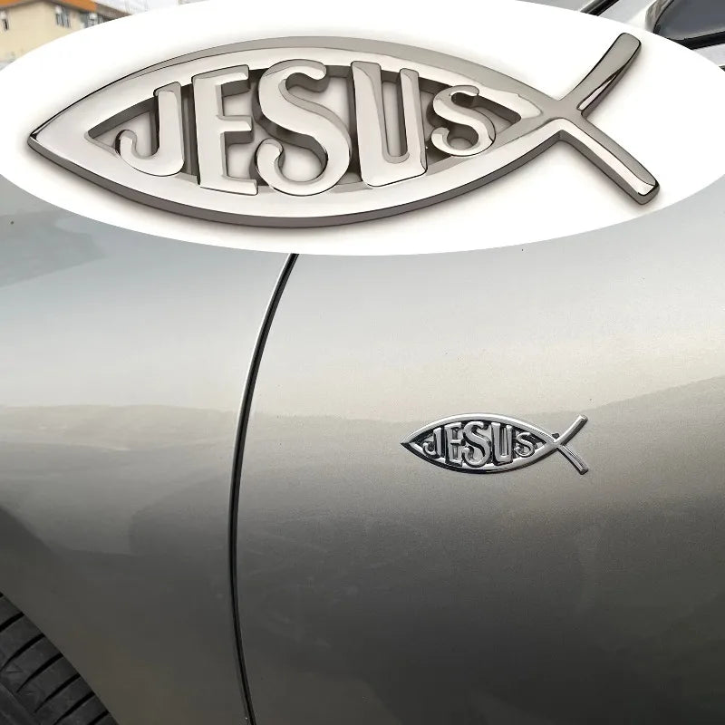 3D Metal Jesus Fish Car Badge – Durable Christian Emblem