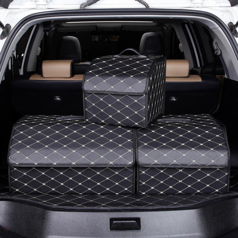 Boîte de rangement pour coffre de voiture en cuir de qualité supérieure, grande capacité