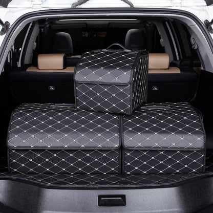 Boîte de rangement pour coffre de voiture en cuir de qualité supérieure, grande capacité