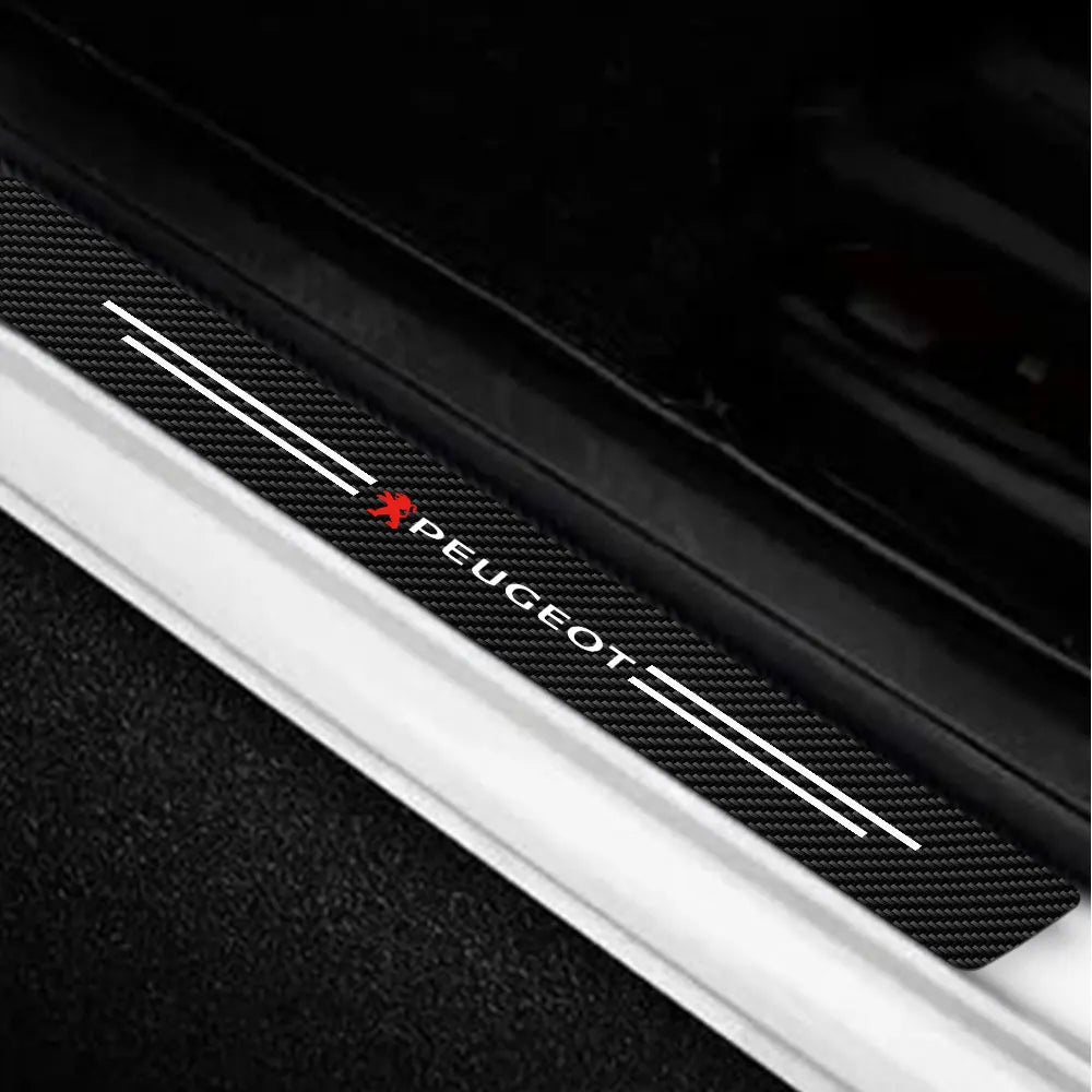 4pcs Leather Door Sill Protectors for Peugeot 206-3008, Anti-Scratch