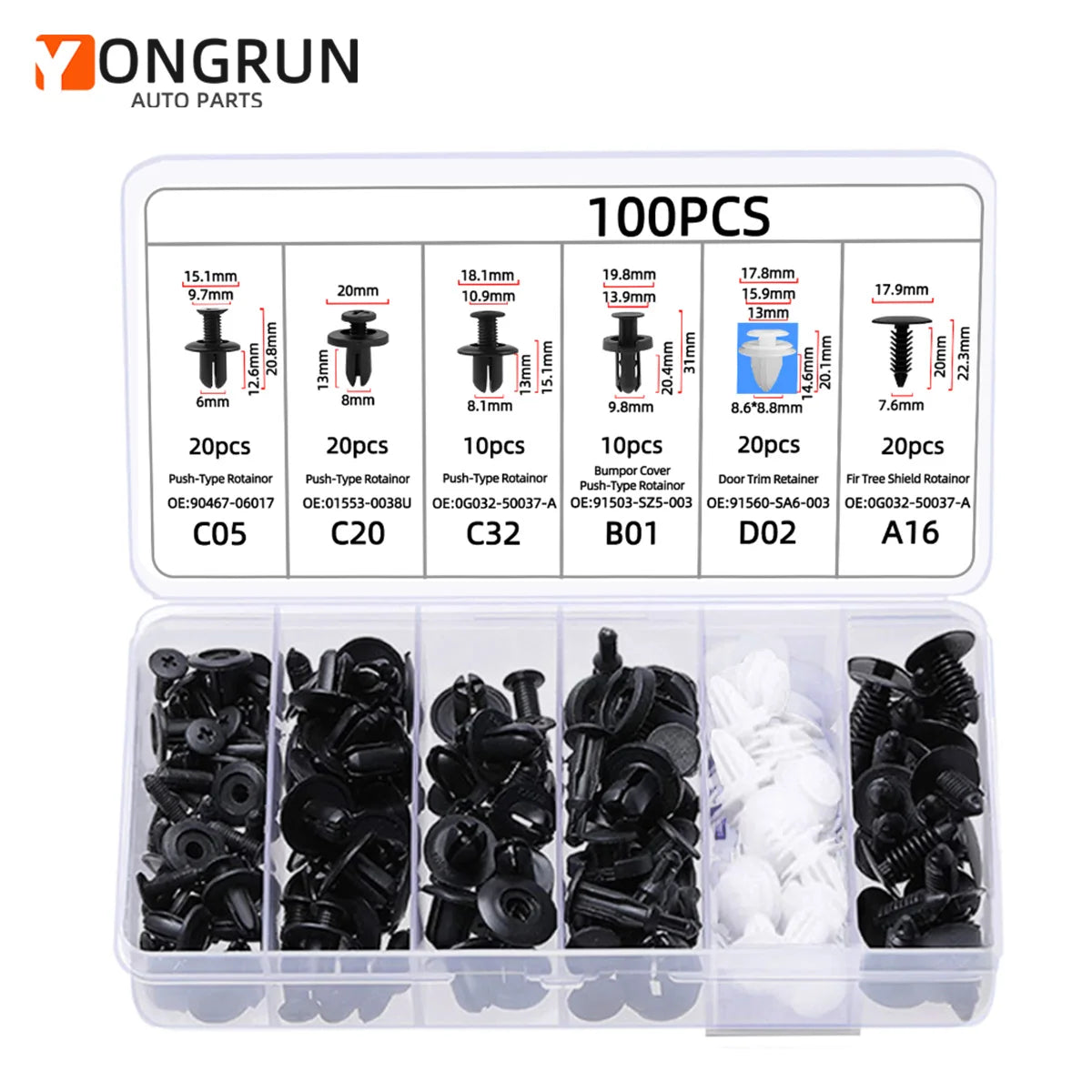 Kit de 100 clips de fixation pour pare-chocs - Pro Auto Rivets Fasteners