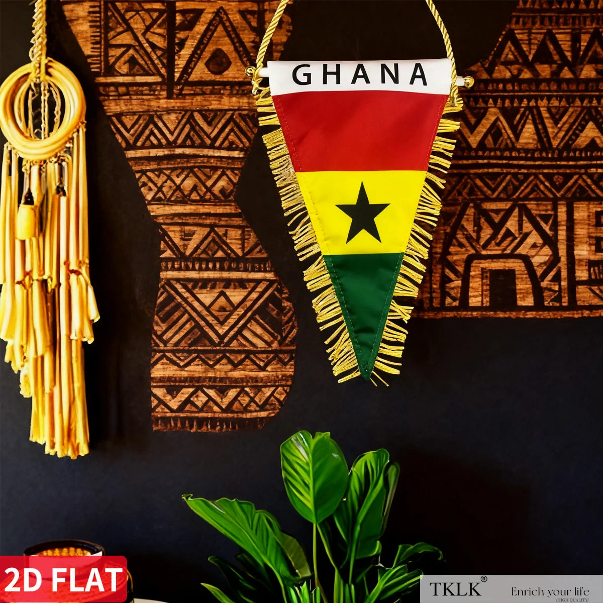 Ghana Triangle Flag 25x15cm Double-Sided Car Mirror Decor