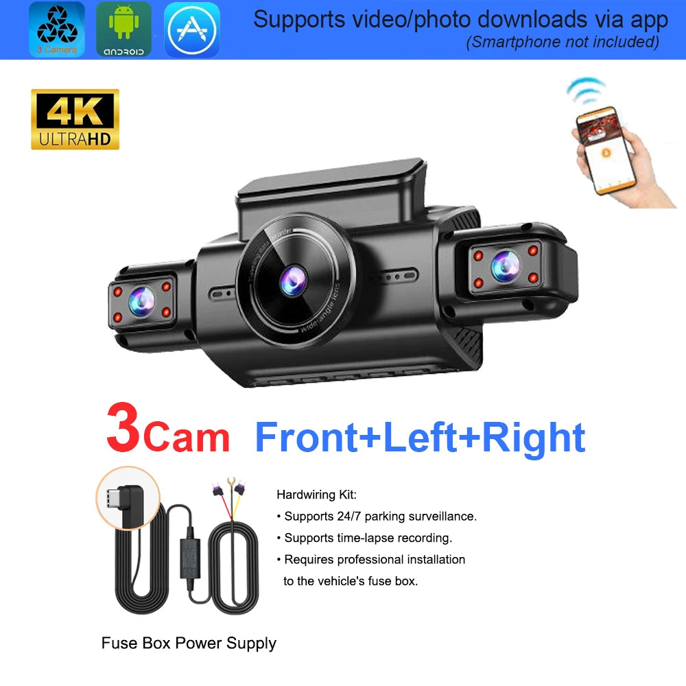 4CH 4K Hidden Dash Cam, APP, Night Vision, 24/7 Parking, G-Sensor UltraHD 3Lens Fuse – Car Accessories | MotorWorld Marketplace