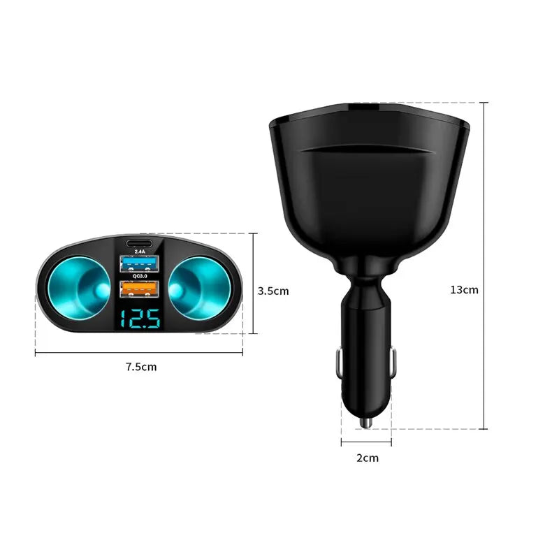 Dual-Port Car Charger with Digital Display for Simultaneous Charging