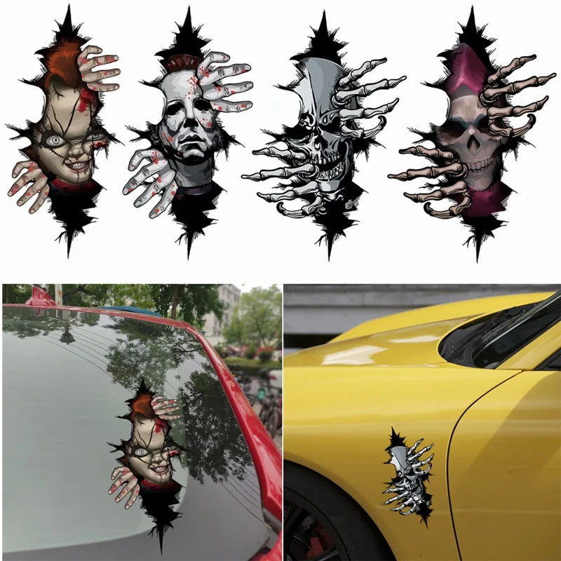 Horror Skull Cracked Car Sticker – Pro Halloween Decal – Car Accessories | MotorWorld Marketplace