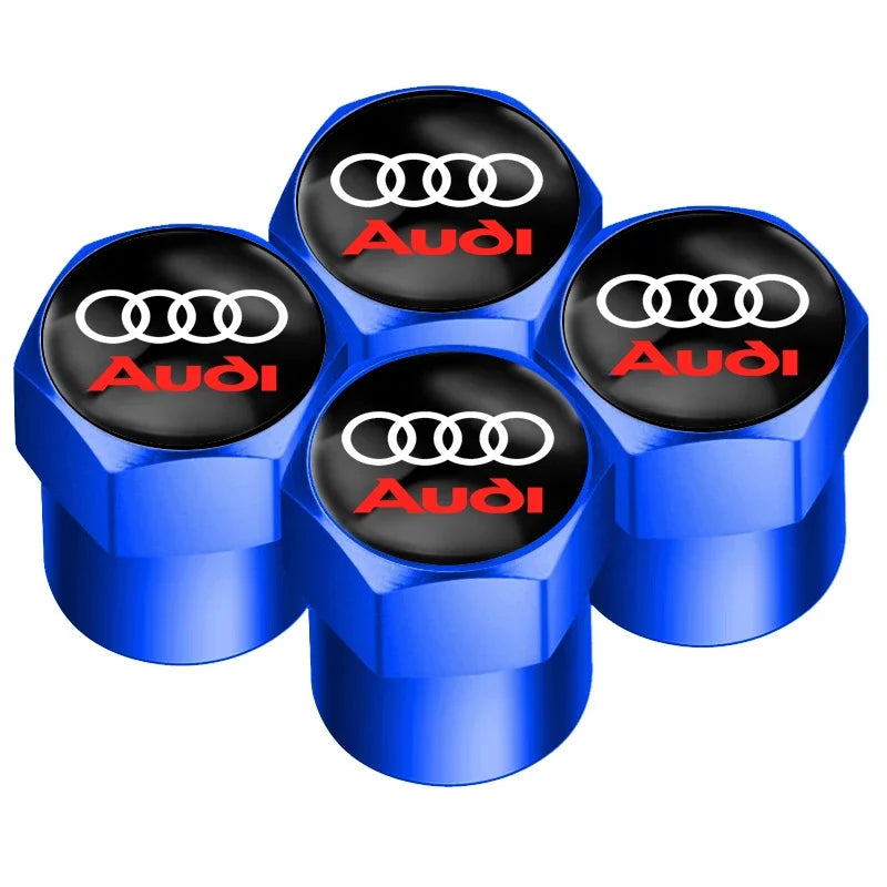 Audi Tire Wheel Valve Caps Cover + Suede Car Key Chain Ring Keychain
