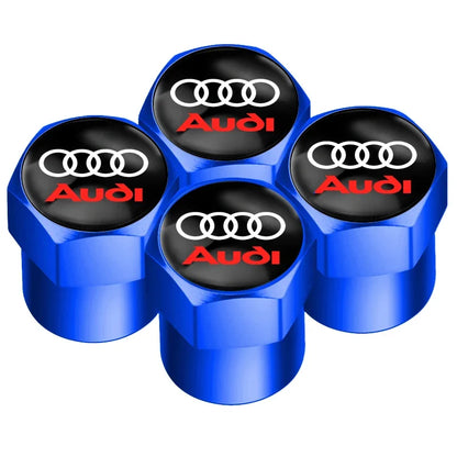 Audi Tire Wheel Valve Caps Cover + Suede Car Key Chain Ring Keychain
