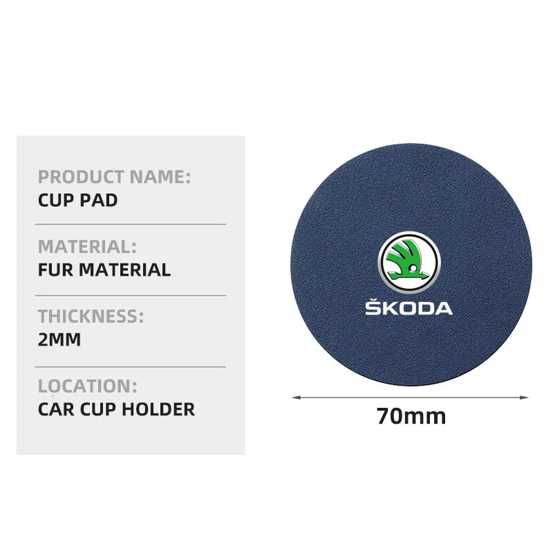 2Pcs Suede Anti-Slip Cup Coasters for Skoda Models