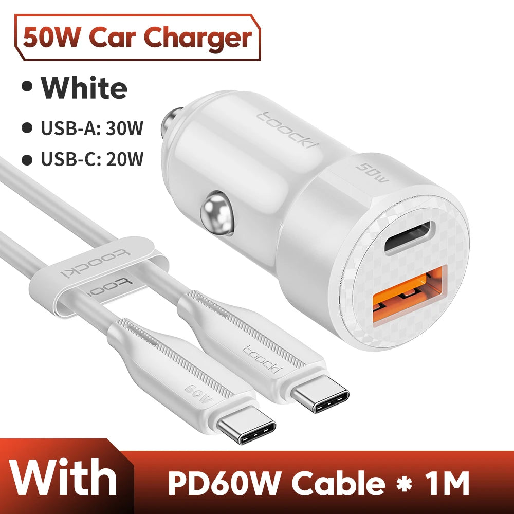 50W QC PD 3.0 USB-C Car Charger, Fast Charge 4.0 50W White and Cable – Car Accessories | MotorWorld Marketplace