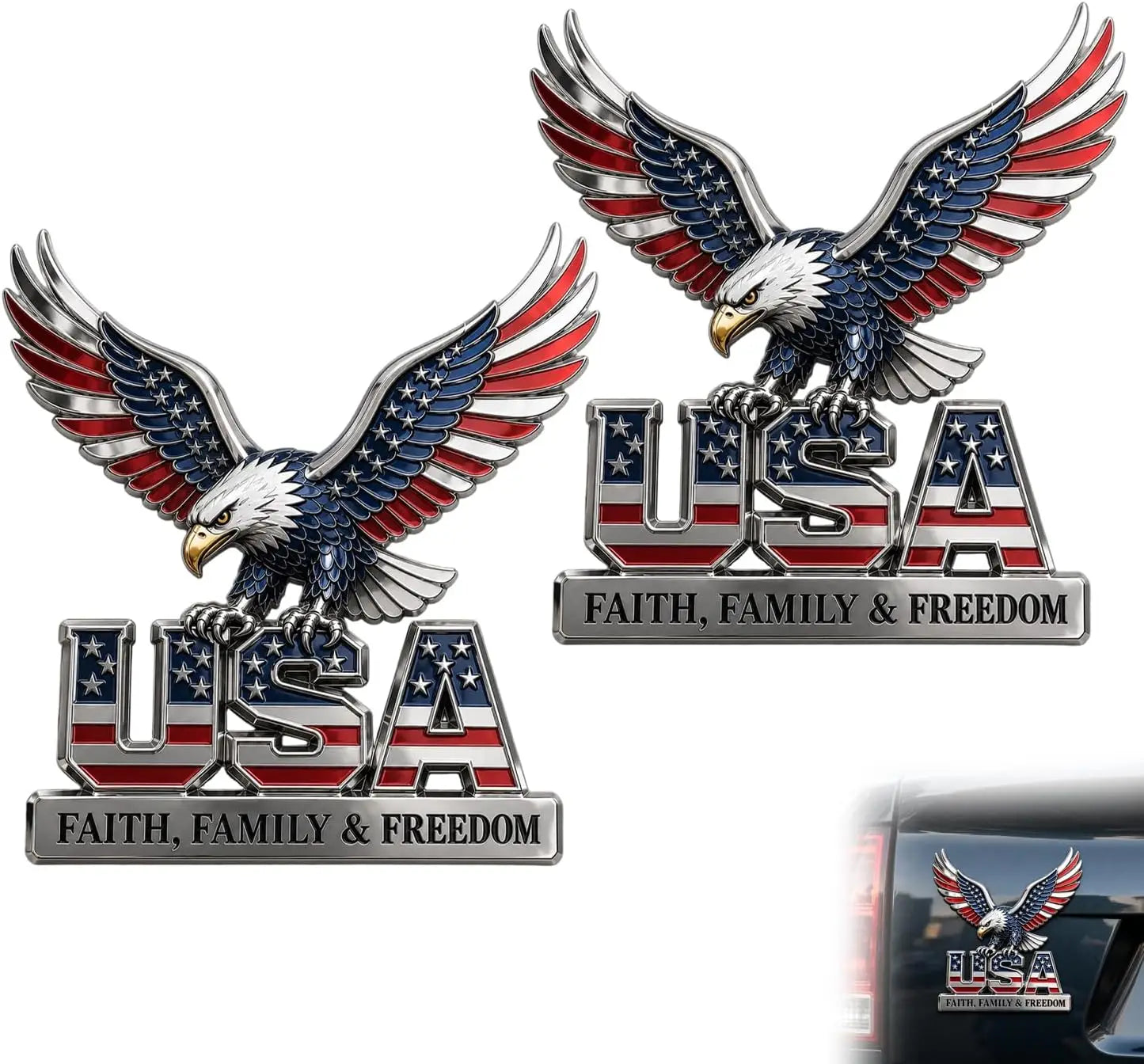 USA Eagle 3D Metal Emblem – Faith, Family & Freedom Decal Default Title – Car Accessories | MotorWorld Marketplace
