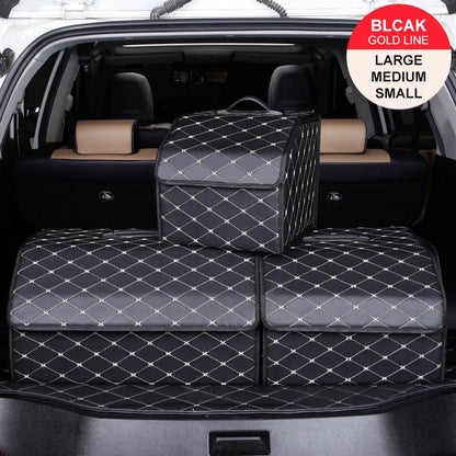 Boîte de rangement pour coffre de voiture en cuir de qualité supérieure, grande capacité