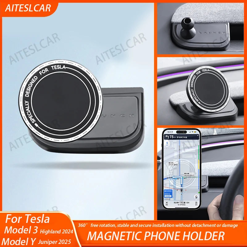 Magnetic Phone Mount for Tesla Y/3 2024-25, ABS, Rotatable – Car Accessories | MotorWorld Marketplace