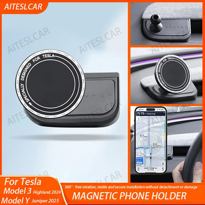 Magnetic Phone Mount for Tesla Y/3 2024-25, ABS, Rotatable – Car Accessories | MotorWorld Marketplace