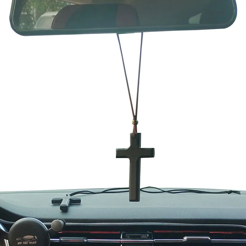 Wood Cross Rearview Mirror Ornament – Safe Driving Gift