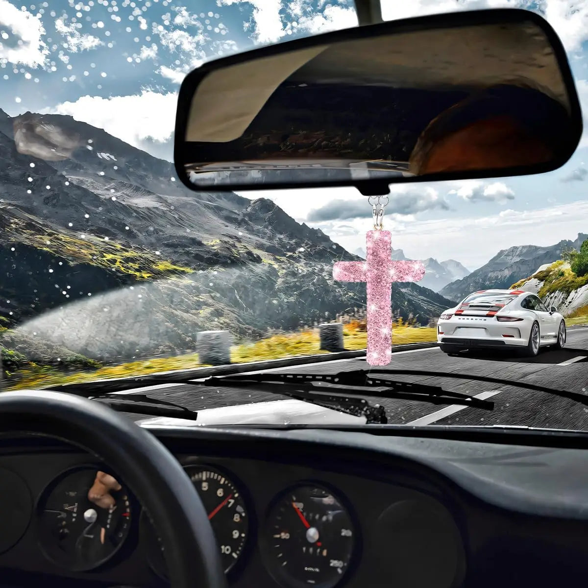 Crystal Diamond Cross Mirror Hanger – Universal Auto Decor