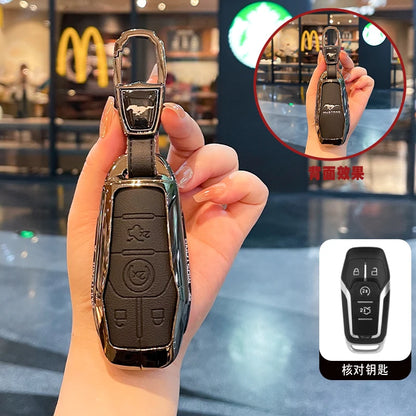 Premium Zinc Alloy Leather Key Case for Ford Mustang 2015-2020