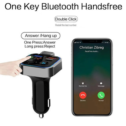 Transmetteur FM Bluetooth 5.0 - Chargeur rapide double USB, kit mains libres pour voiture
