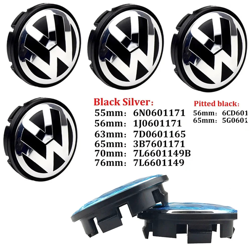 (NOT SOLD TO USA) VW 3B7601171 Wheel Center Caps 4pcs 55-76mm/2.17"-2.99" ABS Badge
