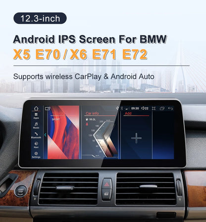 Système Android 12.3 pouces 2024 avec CarPlay sans fil pour BMW X5/X6 - Navigation GPS