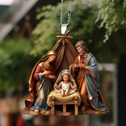 Pendentif de rétroviseur de voiture avec prière de la famille Jésus