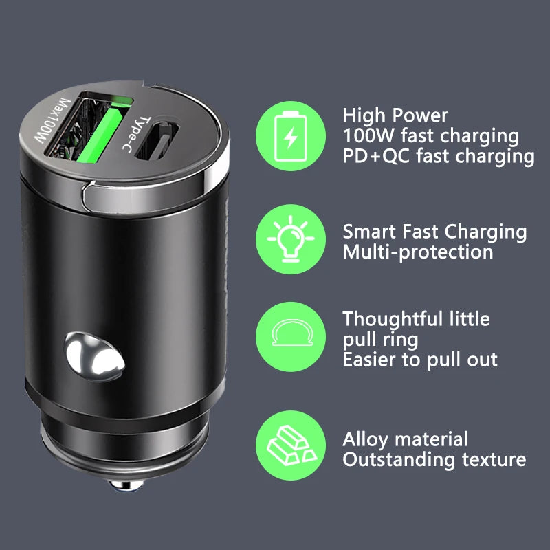 Mini 100W Dual USB-C Car Charger Fast Charge Pro Devices – Car Accessories | MotorWorld Marketplace