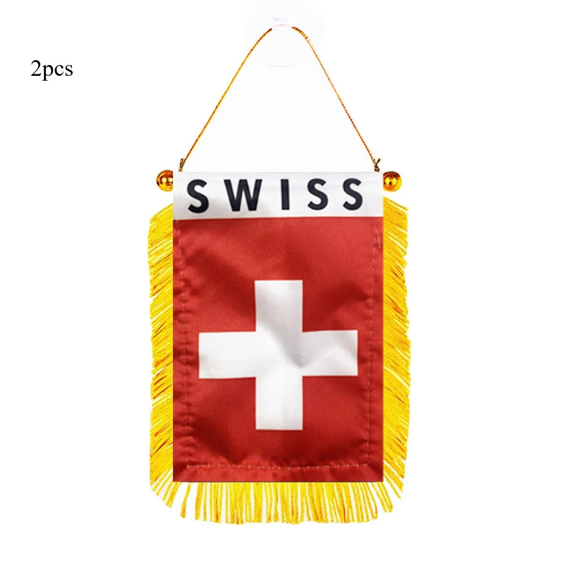 2PC Switzerland Flag Car Mirror Banner 8x12cm Double-Sided