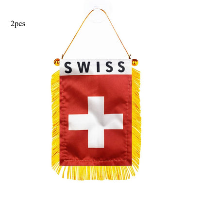 2PC Switzerland Flag Car Mirror Banner 8x12cm Double-Sided