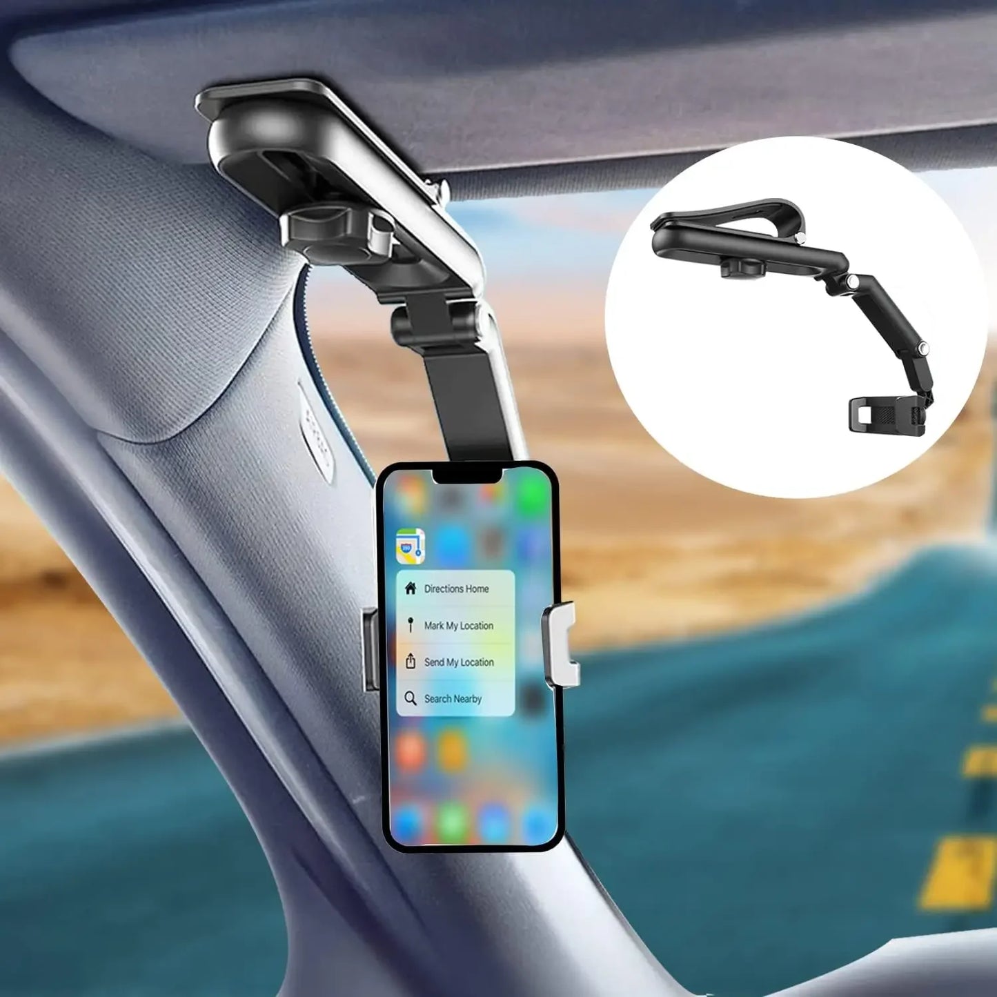 Support de téléphone universel 360° pour pare-soleil de voiture, pour iPhone/Android