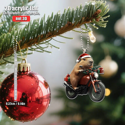 2D Capybara Motorcycle Ornament – Auto & Home Xmas Decor