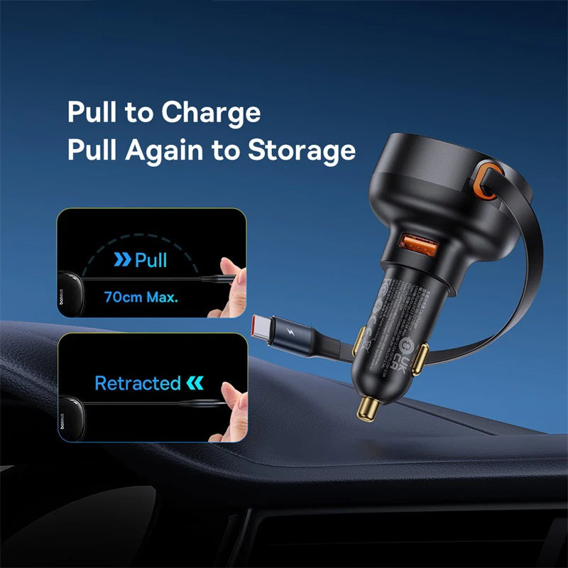 Baseus 60W 2-in-1 Retractable Fast Car Charger QC PD SCP – Car Accessories | MotorWorld Marketplace